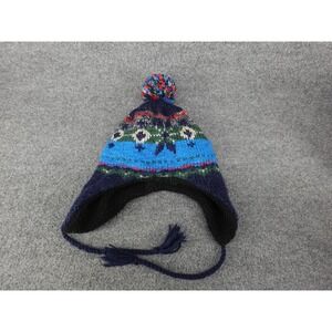 American Eagle Trapper Hat Unisex OS Blue Fair Isle Pom-Pom Faux Fur Lined